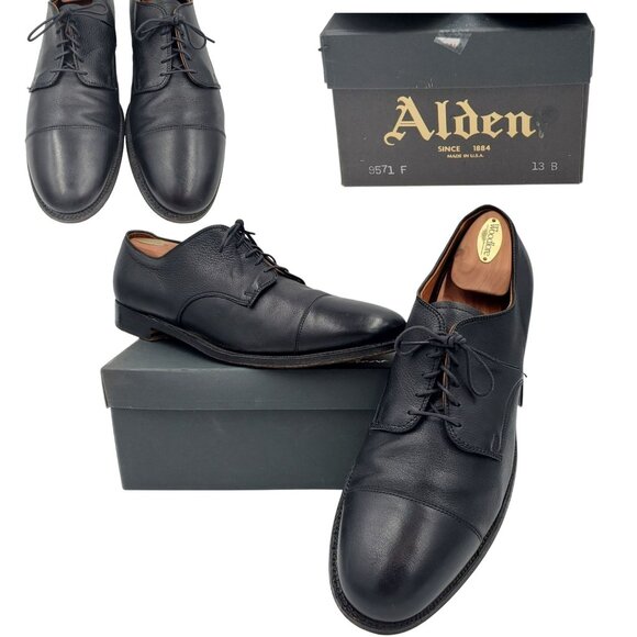 Alden Other - Alden USA New England Dress Shoes Men's 13B Black Leather Cap-toe Bluchers Derby